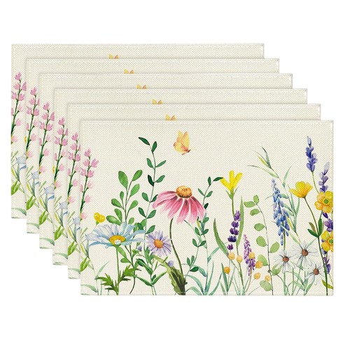 Linen floral placemats - placemats, of
