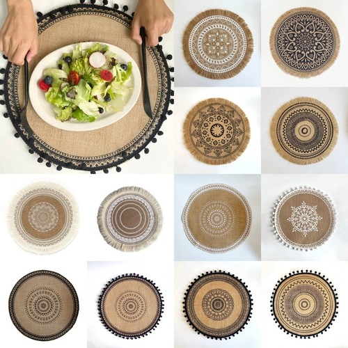 6pcs round 38cm linen - linen, table