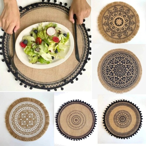 6pcs round 38cm - round, linen