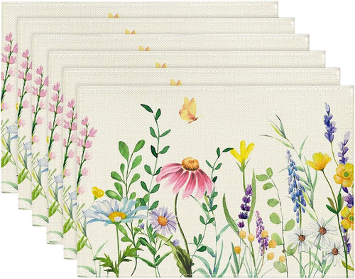Linen floral placemats - linen, of